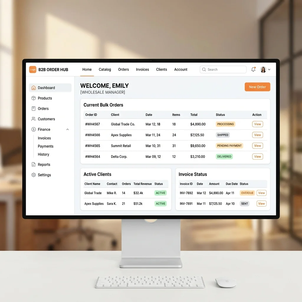 B2B wholesale partner portal interface