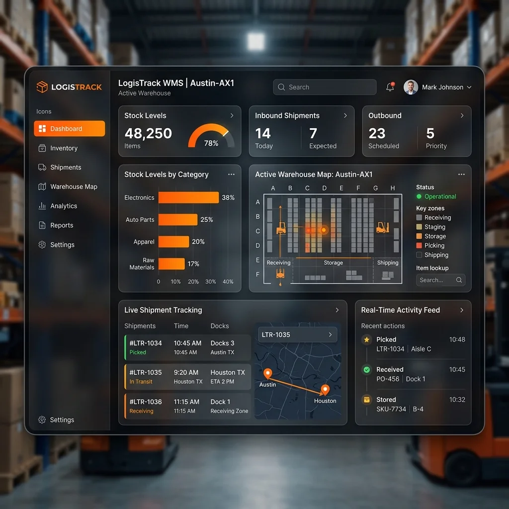 Warehouse and logistics management system dashboard